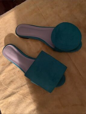 Teal Suede Slide Mules - Women